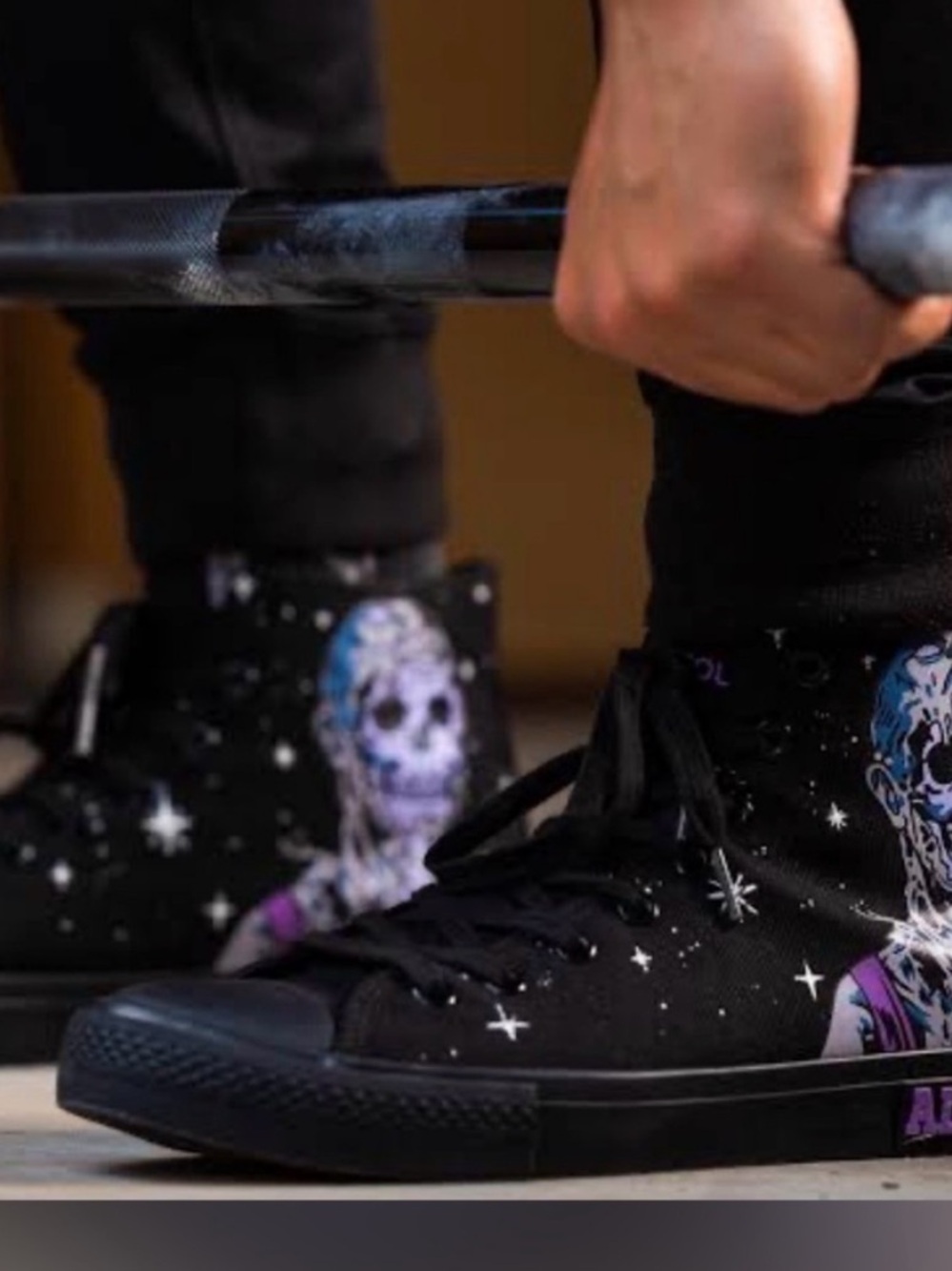 Raskol Apparel Canvas High Top Lifting Sneakers - Skull "All Pain" Design